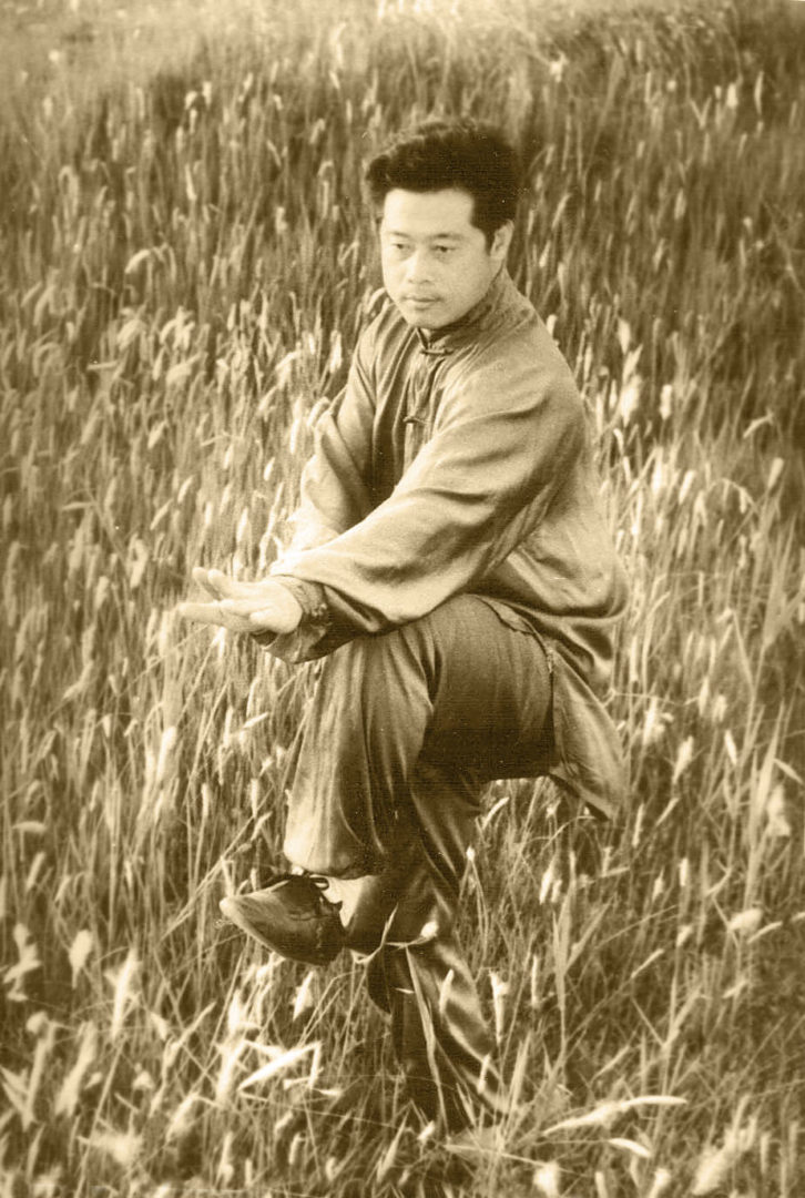 sepia photo of ding mingye in a field